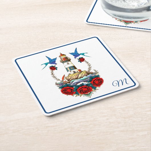 ライトハ航海のウスフローラレッドブルー スクエアペーパーコースター (アングル)