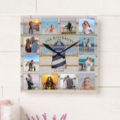 ライトハ航海のウスヴィンテージウッド12-photo Collage スクエア壁時計