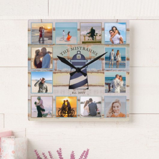ライトハ航海のウスヴィンテージウッド12-photo Collage スクエア壁時計