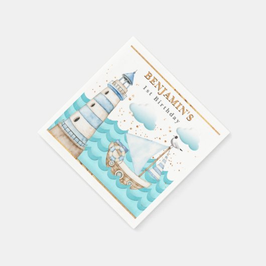 ライトハ航海のウス帆船誕生日ナプキンス スタンダードカクテルナプキン (角)