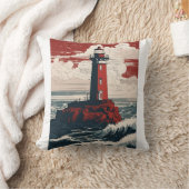 ライトハ赤と白ウスが岩だらけの外溝に立つ クッション (ブランケット)