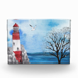 ライトハ赤と白ウス航海のウォーターカラーシーン フォトブロック