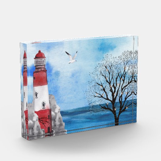 ライトハ赤と白ウス航海のウォーターカラーシーン フォトブロック (左)