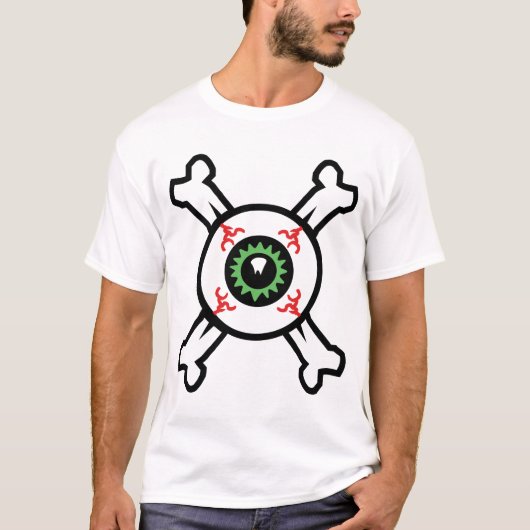ライトバックグラウンドの眼球とクロスボーン Tシャツ (正面)