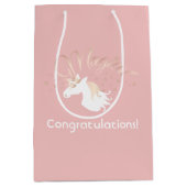 ライトバラピンクホワイトマジカルユニコーンガール ミディアムペーパーバッグ (正面)