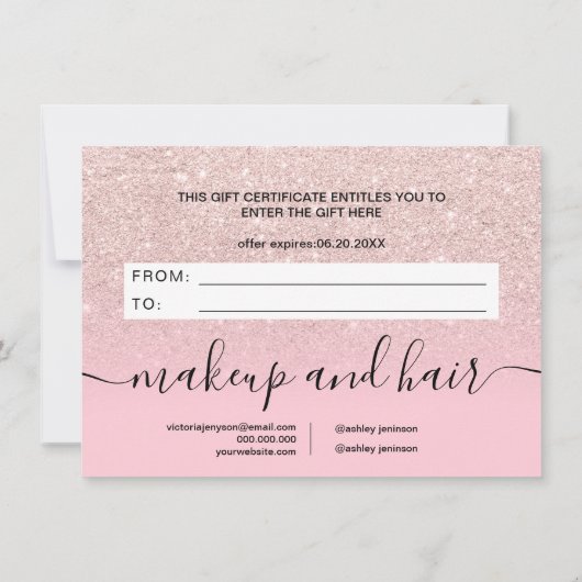 ライトバラ金ゴールドグリッターピンクのギフト証明書 (裏面)