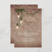 ライトバルブのグリーンリースのガーランド ウェディング レセプション 招待状 (正面/裏面)