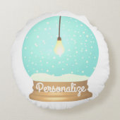 ライトバルブ雪の球体かわいい青い黄色の冬 ラウンドクッション (裏面)