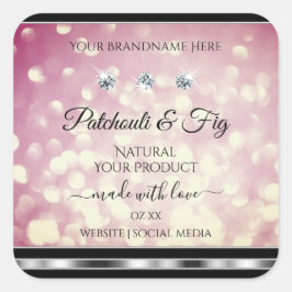 ライトバーガンディグリッター商品ラベル ダイヤモンド スクエアシール