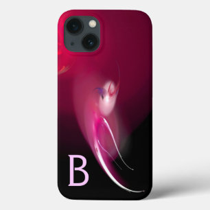 ライトバード/ピンク明るい赤紫色ブラック抽象芸術モノグラム iPhone 13ケース
