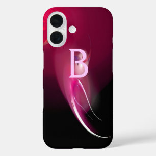 ライトバード/ピンク明るい赤紫色ブラック抽象芸術モノグラム iPhone 16ケース