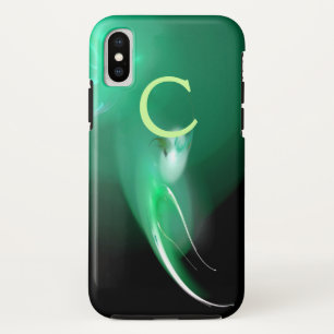 ライトバード/ブラック&グリーン抽象芸術モノグラム iPhone XSケース