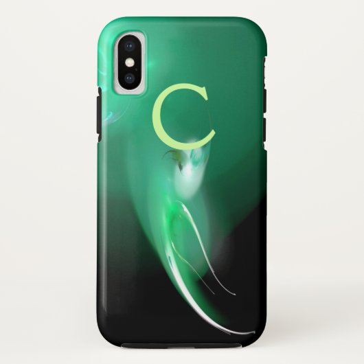 ライトバード/ブラック&グリーン抽象芸術モノグラム Case-Mate iPhoneケース (裏面)