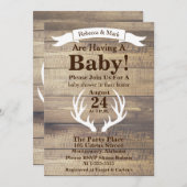 ライトバ素朴ーンウッド&ホワイトディア〔雄ジカの〕枝角バナー 招待状 (正面/裏面)