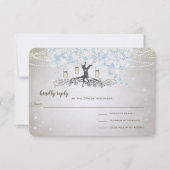ライトパウダーブルーハートリーフツリーウェディングRSVP 出欠カード (正面)