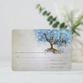 ライトパウダーブルーハートリーフツリーウェディングRSVP 出欠カード (スタンド正面)