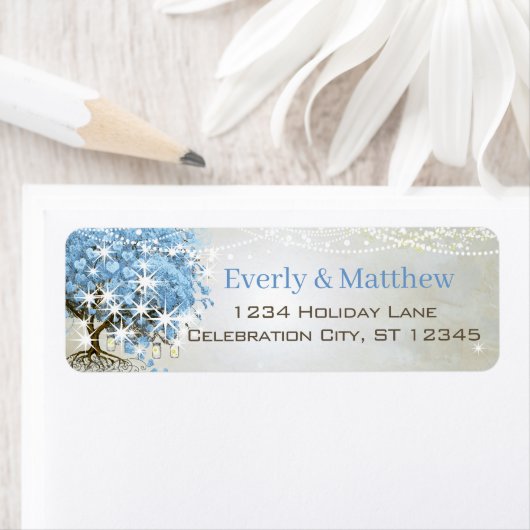 ライトパウダーブルーハートリーフツリー差出人住所 ラベル (インサイチュ)