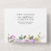 ライトパステルパープルグリーナリーフローラ写真結婚ズ オールインワン招待状 (裏面)