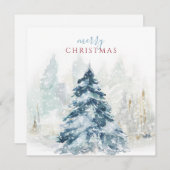 ライトパステルブルークリスマスツリーウォーターカラー シーズンカード (正面/裏面)