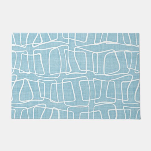 ライトパステルブルーモダンラウンド正方形パターン ドアマット (正面)