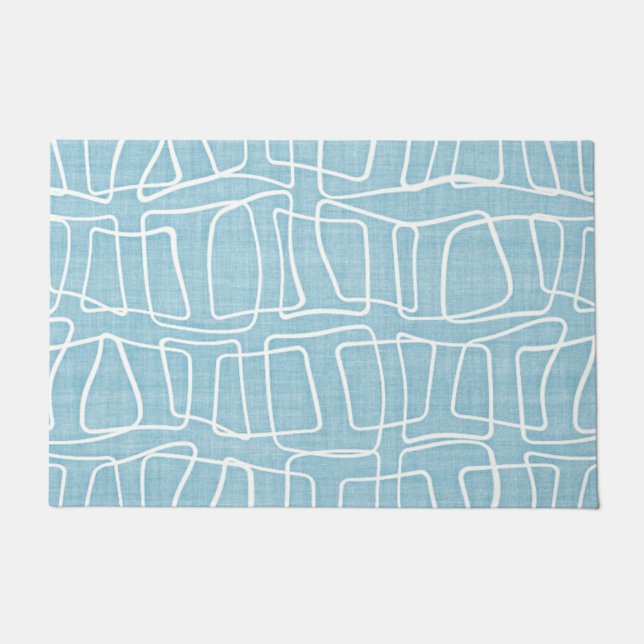 ライトパステルブルーモダンラウンド正方形パターン ドアマット (正面)