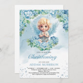 ライトパステルモダンブルーアジサイのボーイエンジェル 招待状 (正面/裏面)