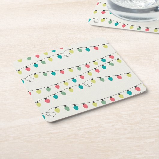 ライトパターンのクリスマスの一連 スクエアペーパーコースター (アングル)