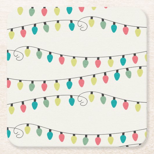 ライトパターンのクリスマスの一連 スクエアペーパーコースター (正面)
