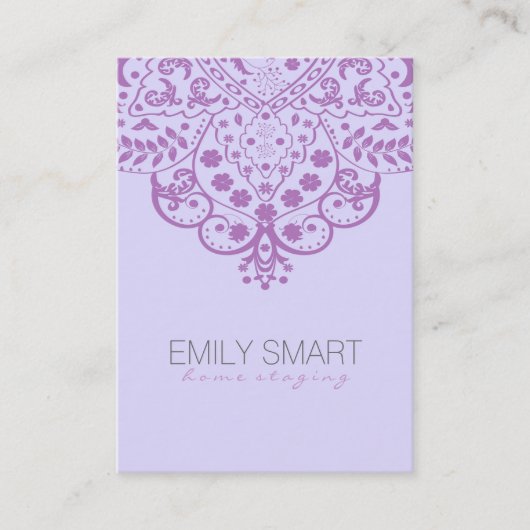 ライトパープエレガントル背景パープルヴィンテージレース 名刺 (正面)