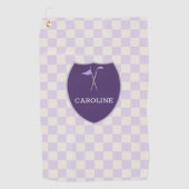 ライトパープモノグラムのルチェック&ゴルフクラブ&フラグ ゴルフタオル (正面)