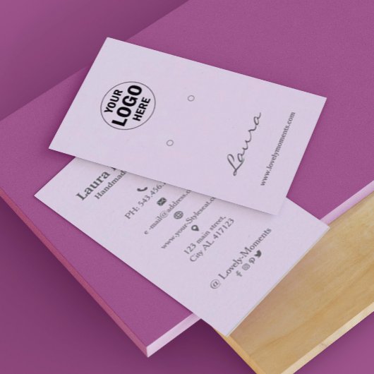 ライトパープルあなたのロゴのイヤリングディスプレイを追加 名刺