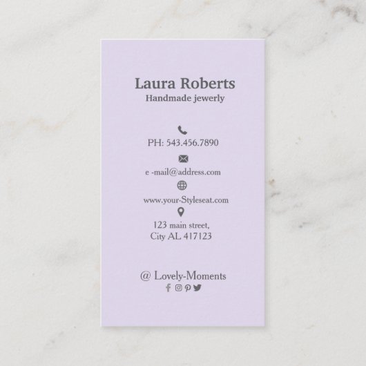 ライトパープルあなたのロゴのイヤリングディスプレイを追加 名刺 (裏面)