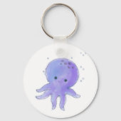 ライトパープルかわいいタコの水彩 キーホルダー (裏面)