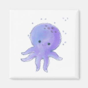 ライトパープルかわいいタコの水彩 マグネット