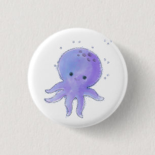 ライトパープルかわいいタコの水彩 缶バッジ