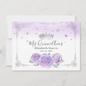 ライトパープルとシルバーキンセニェラのフォト誕生日 サンキューカード (裏面)