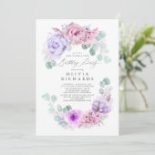 ライトパープルとピンクの花の誕生日パーティー 招待状 (スタンド正面)