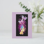 ライトパープルとブルーの蝶のゴールドローズ ポストカード (スタンド正面)