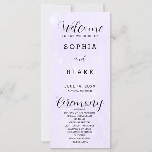 ライトパープルとホワイトのモダン結婚式 プログラム (正面)
