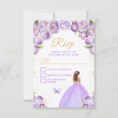 ライトパープルと金ゴールドブラウンヘアプリンセス 出欠カード (正面)