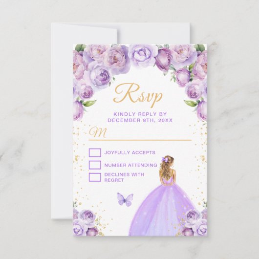 ライトパープルと金ゴールドブロンドヘアプリンセス 出欠カード (正面)