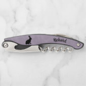 ライトパープルに黒い座りシルエットウサギ ソムリエナイフ (正面)