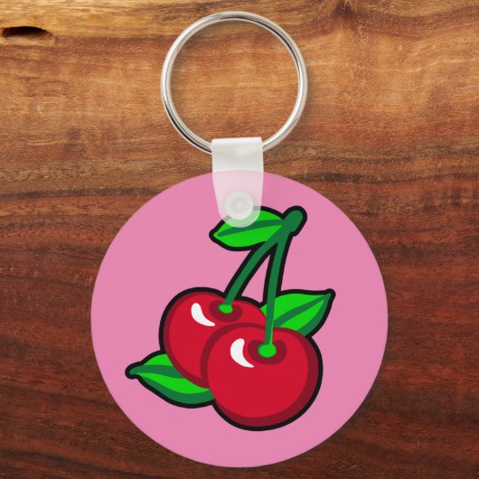 ライトパープルのさくらんぼのピッカー用の赤いさくらんぼ キーホルダー (正面)