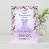 ライトパープルのドレス 花柄のキンセアニエラ 招待状 (スタンド正面)