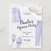 ライトパープルの女の子のスリーパーオーバーパーティー 招待状 (正面)
