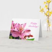 ライトパープルアルストロエメリア誕生日グリーティングカード カード (黄色い花)