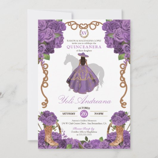 ライトパープルウエスタンシャーロヴェントスキンセアニラ 招待状 (正面)