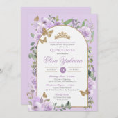 ライトパープルウォーターカラー金ゴールドバタフライキンセアニェラ 招待状 (正面/裏面)