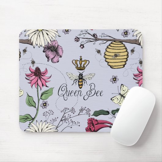 ライトパープルクイーンビークラウン王室のフローラルパターン マウスパッド (マウス)