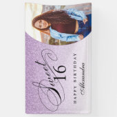 ライトパープルグリッタースウィート16パーソナライズされた写真 横断幕 (縦)